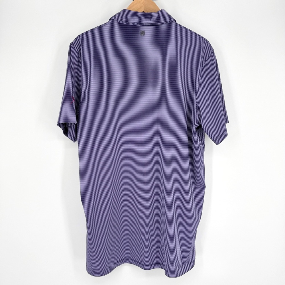 Greyson Mens Large Golf Polo Shirt Purple Pink Striped Preppy Performance Travel - Picture 4 of 8